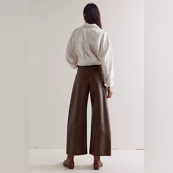 FREE PEOPLE WE THE FREE MISHA VEGAN PANTS FAUX LEATHER SIZE 30 IN BROWN - Picture 4 of 16